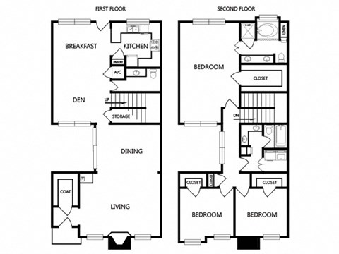 two floor plan of a house with two bedrooms and two bathrooms